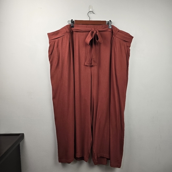 TORRID Crop Flowy‎ Wide Leg Gauze Mid-Rise Tie-Front Pants Brown Womens Sz 6X - Picture 5 of 14